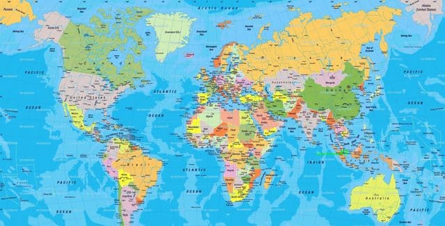 世界地図上のシンガポールの位置