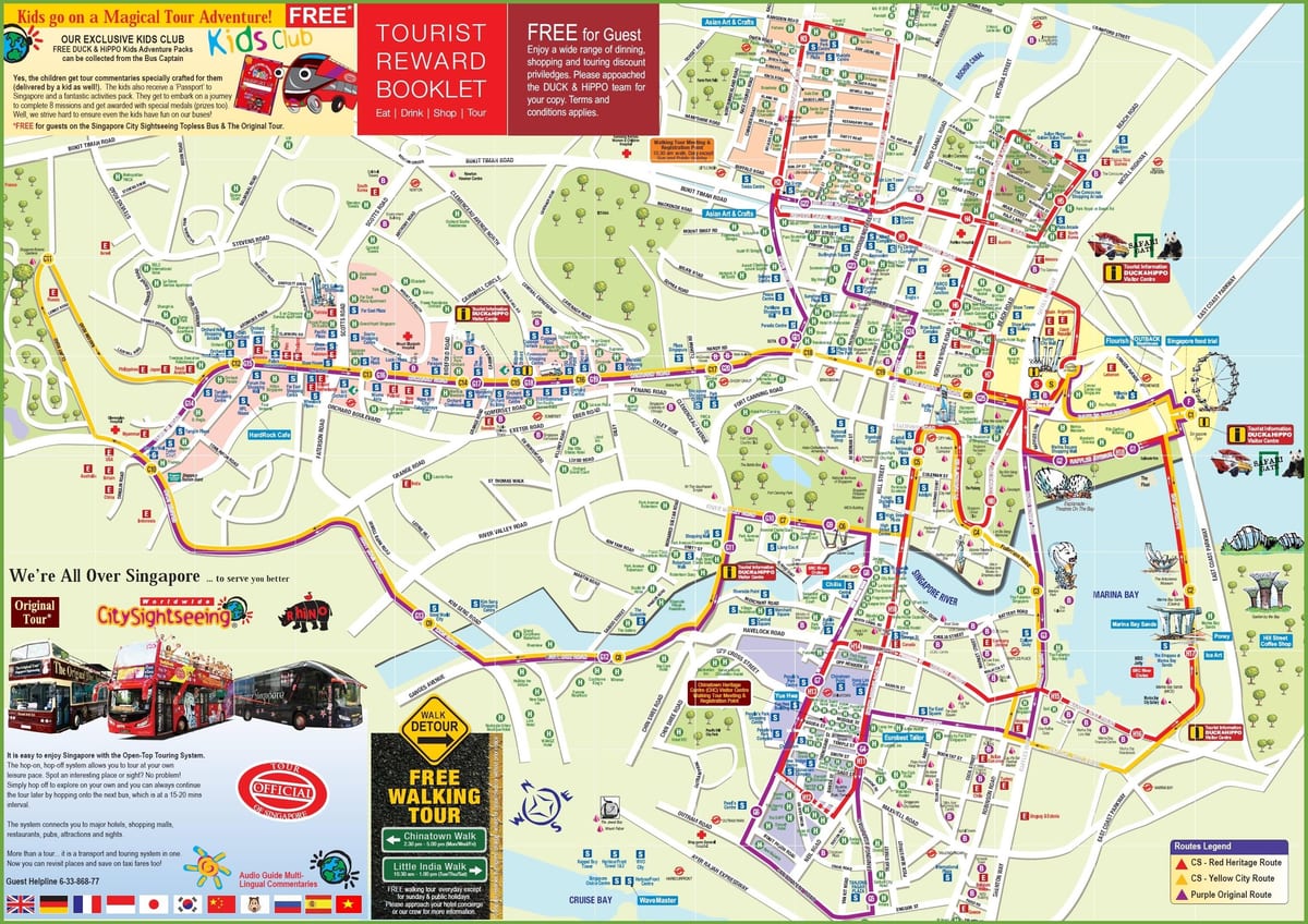 シンガポール ホップオンホップオフバスツアーの地図
