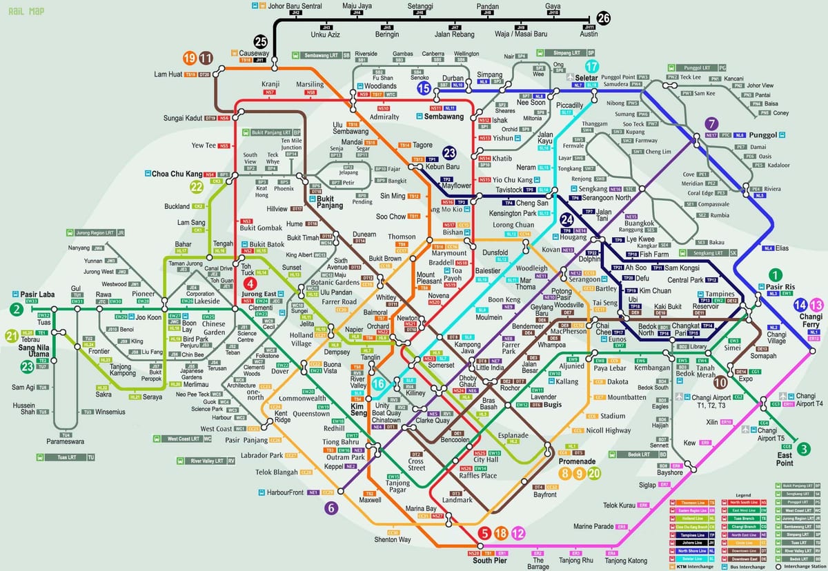 シンガポールの鉄道駅の地図